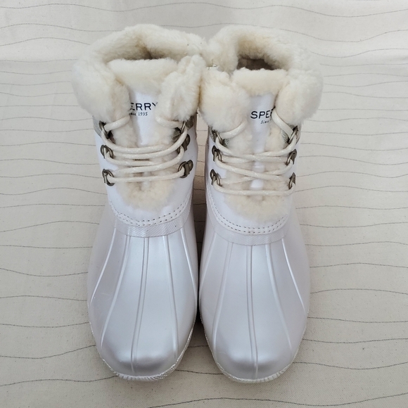 Sperry Youth Girls Alpine Saltwater Pearlized Ivory Duck Boots STK166415 Sz 6M - Picture 3 of 12
